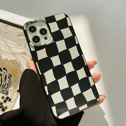 eybag Black White Plaid Phone Case for IPhone 14 13 12 11 15 Pro XS Max Plus Mini Funda for Iphone X XR 7 8 SE Shockproof Cover