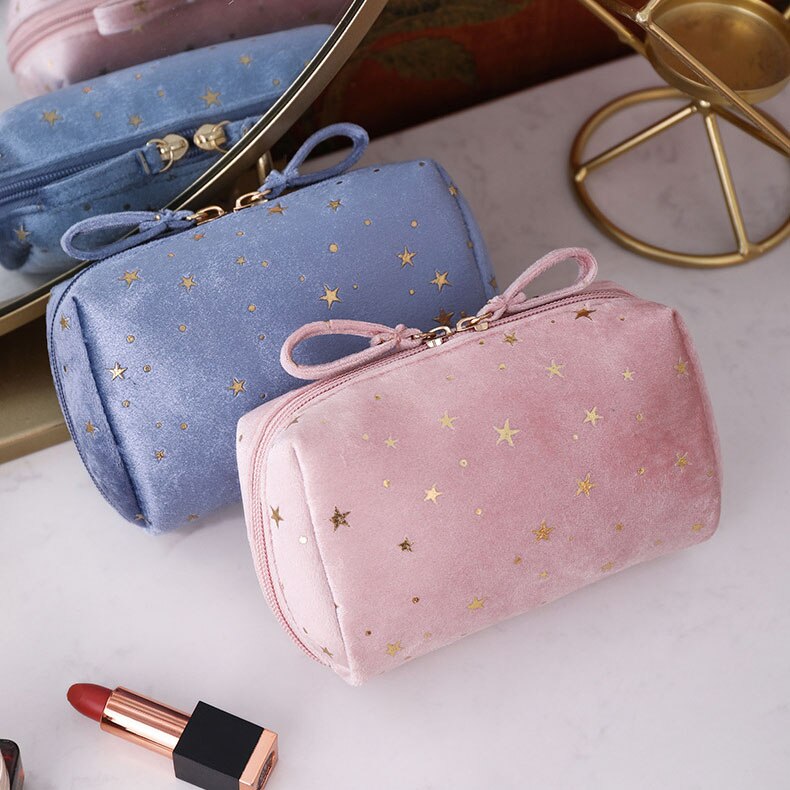 eybag flannel Cosmetic Bag Anytime Portable Velvet Star Clutch Bag Simple Carry-on Change Lipstick Storage Bag