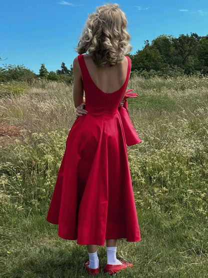 eybag Backless A-line Maxi Dress For Women Fashion Solid O Neck Sleeveless Long Dress Ladies Gown High Waist Tank Dresses