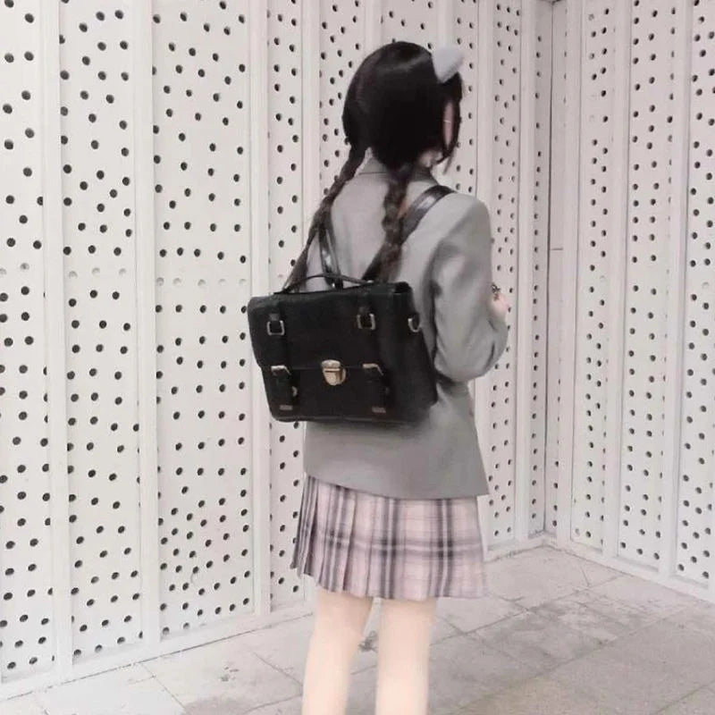 eybag Japanese Preppy Style JK Uniform Shoulder School Bags Women PU Leather Large Briefcase Tote Handbag For Girls Backpack