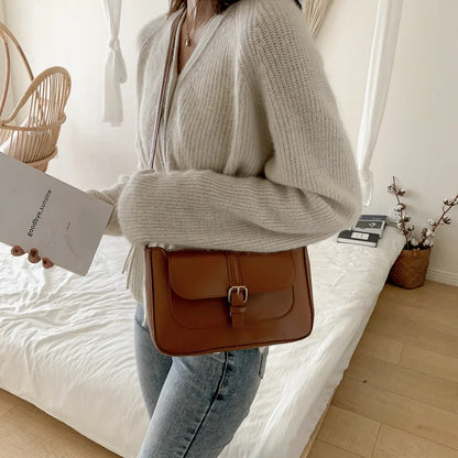 eybag Fashion Retro Versatile Small Square Bag New PU Buckle Zipper Designer Commuter Style Single Shoulder Crossbody Bag