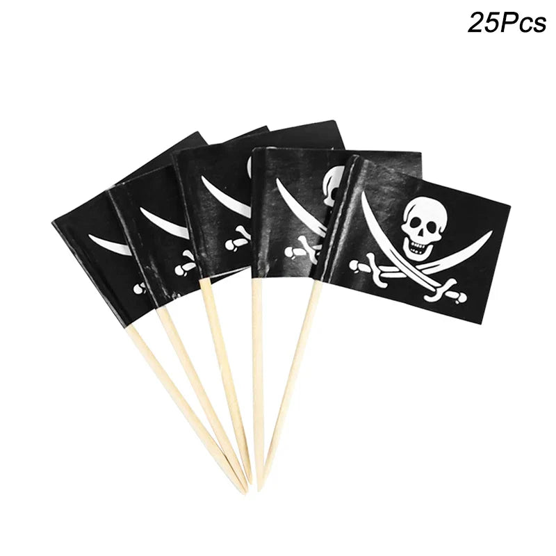 -Pirate Flag Toothpicks Cupcake Topper For Kids Boys Pirate Theme Birthday Party Cake Decoraiton Halloween Cocktail Pick Supplies