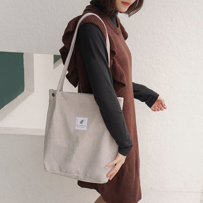 eybag Women Canvas Tote Bag Corduroy Shopping Female Eco Cloth Handbag Big Women Folding Shoulder Reusable Foldable Shopper Bags