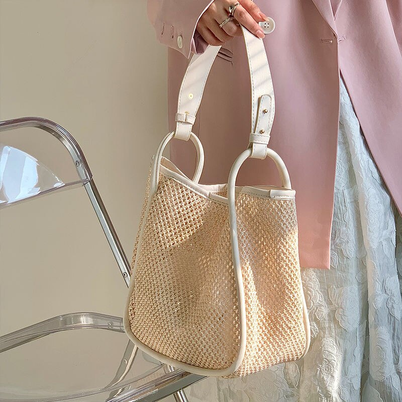 eybag 2022 Fashion Hand-held Straw Woven Bag Luxury Designer Handbag Women Tote Bag Large-capacity Shoulder Bags Lady Hollow Beach Bag