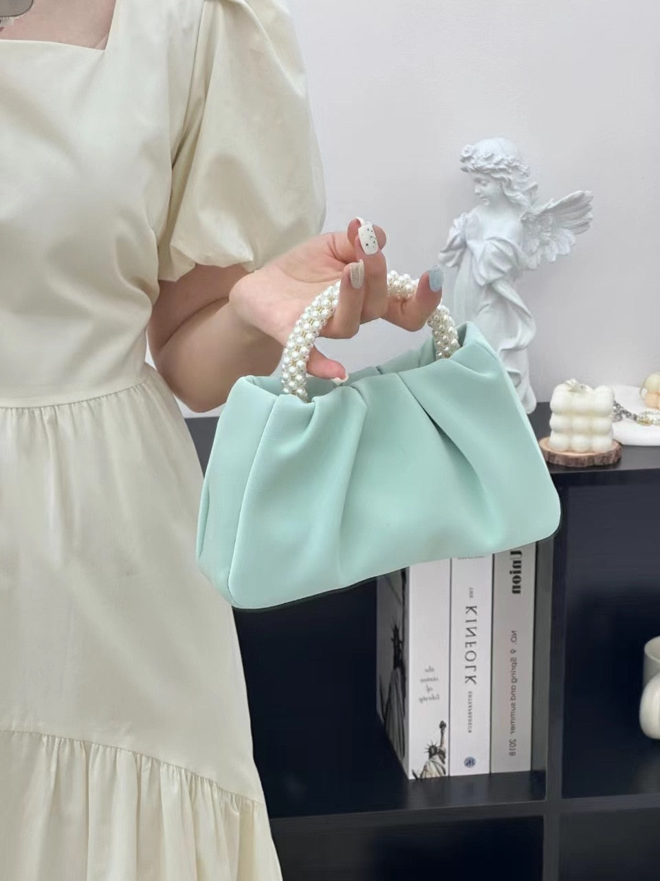 Lkblock Fashion Pearl Handle Women Dinner Clutch Purse Handbags Luxury Design Ladies Square Shoulder Bags Female Small Messenger Bag