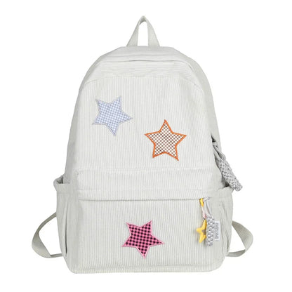 eybag Solid Star Twist Zipper Large Capacity Corduroy School Bag Classics Simple Backpack 2024 Hot Sale Light Bags for Girls and Boys