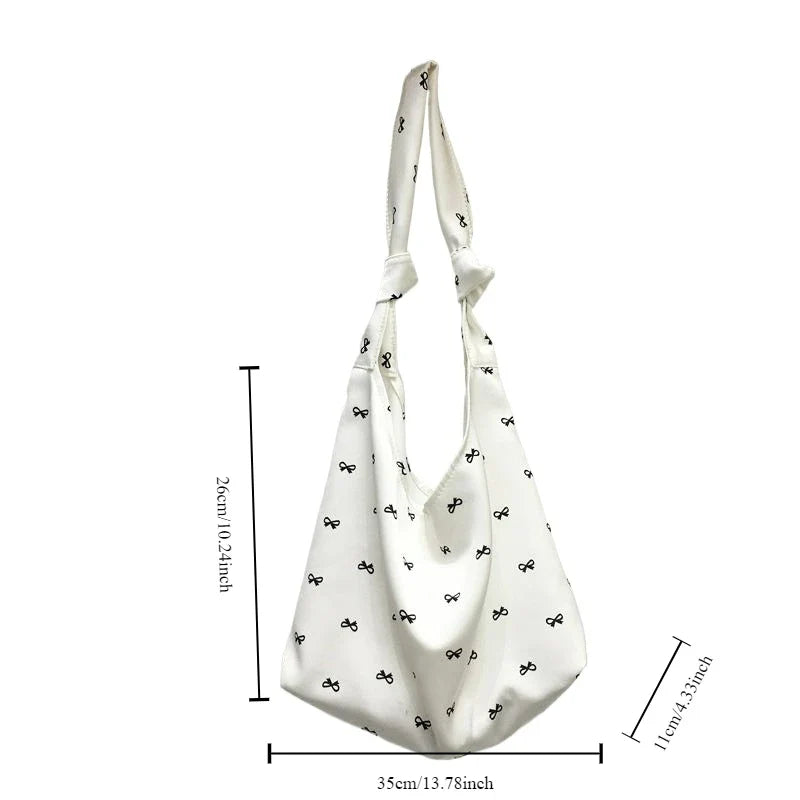 eybag Literary Fresh Nylon Shoulder Bag Fashionable Lazy Style Bow Tie Crossbody Bag Solid Versatile Large Capacity Women's Tote Bag