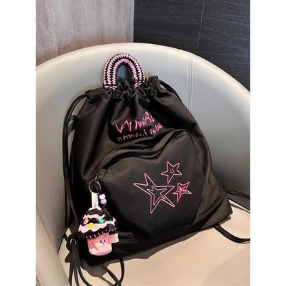 eybag Korean 2024 New Canvas Drawstring Star Women's Backpack Color Blocking Letters Fashion Versatile College Student Schoolbag Ins