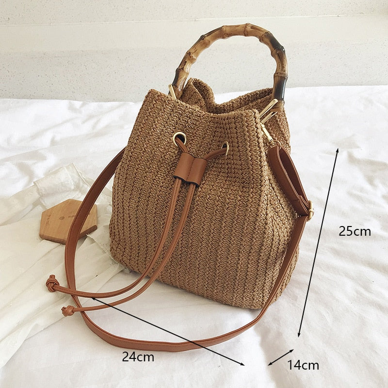 eybag Retro Top Handle Design Crossbody Bag for Women Branded Simple Summer Straw Woven Handbags Female Hollow Basket Shoulder Bags