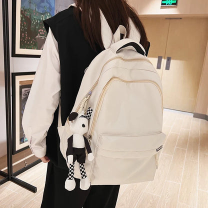 eybag New Solid Color Waterproof Nylon Women Backpack White Cute Students Bag Black Boy's School Bag For Teenage Girls Travel Knapsack