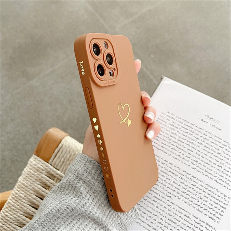 eybag Candy Color Silicone Phone Case For iPhone 14 Pro Max 11 12 13 Pro X XR XS Max 7 8 Plus Cute Love Heart Frame Soft Cover