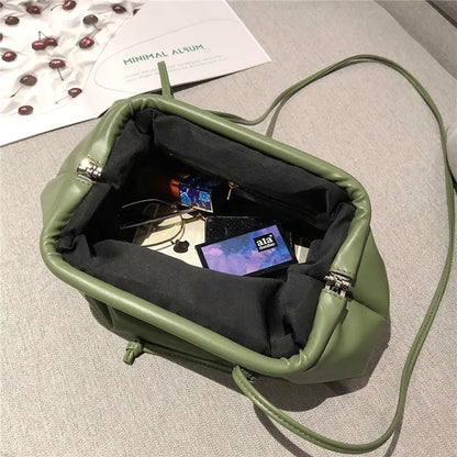 eybag Simple Women Cloud Messenger Bag Ladies Green Pleated PU Leather Dumpling Crossbody Bag Female Evening Party Clutches And Purse