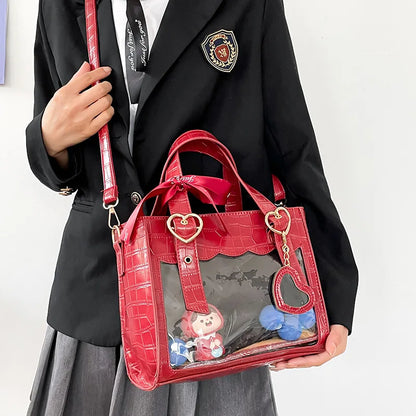 eybag Japanese Elegant PU Leather Handbags and Purse New Transparent Bag 20CM Doll Itabag Girls Fashion Tote Bag Crossbody Bags Women