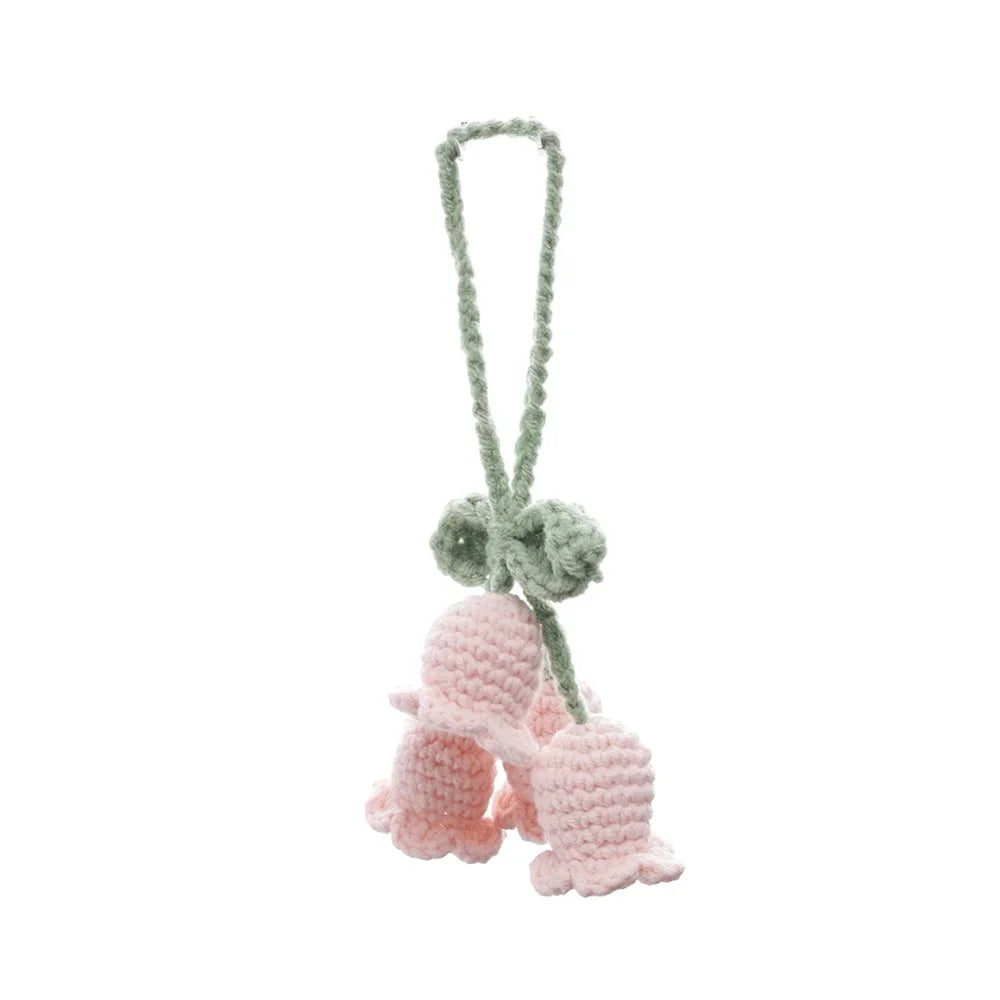 eybag Handmade Flower Knitted Keychain Keyring Women Crocheted Wool Flower Leaf Bag Pendants Car Key Ring Fresh Handbag Charms Gifts