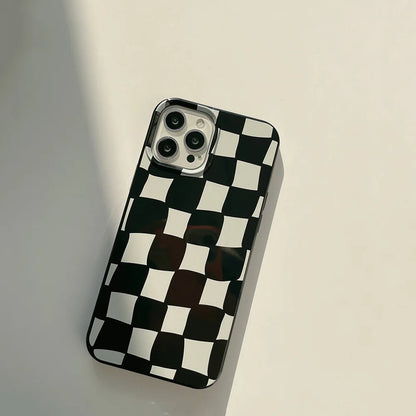 eybag Black White Plaid Phone Case for IPhone 14 13 12 11 15 Pro XS Max Plus Mini Funda for Iphone X XR 7 8 SE Shockproof Cover