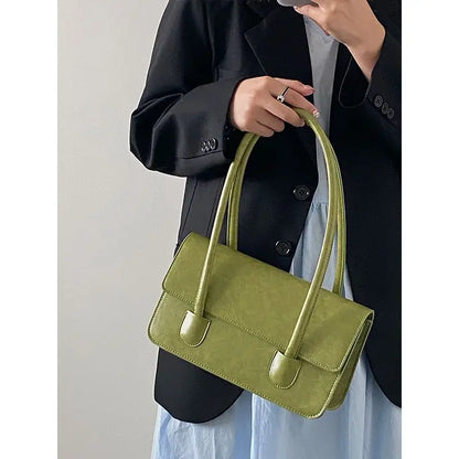 eybag Vintage Green Shoulder Bag Women High Street Pu Leather Handle Solid Handbag Female Retro Y2k Underarm Bag Bolso Mujer