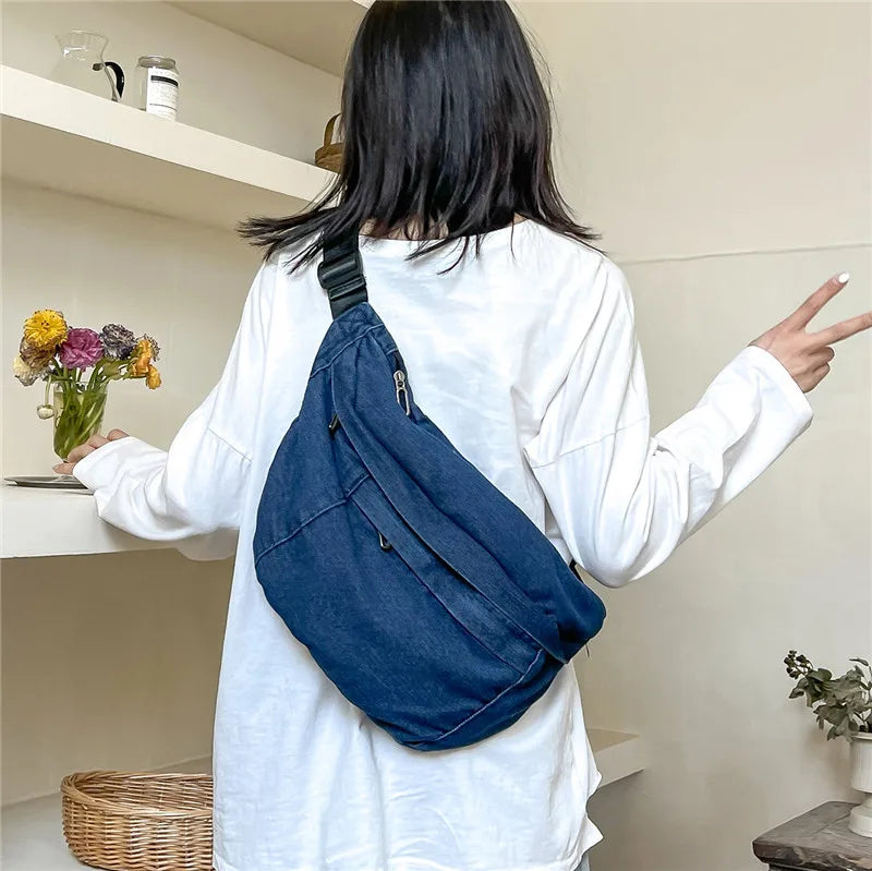 eybag Korean Ulzzang Denim Purses and Handbags Soft Jeans Hobos Large-capacity Crossbody Bags For Women New Simple Shoulder Chest Bag