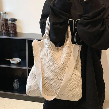 Lkblock Luxury design handbags for women winter wool knitting the tote bag Fashion Shoulder Female bag Women's purses messenger bag