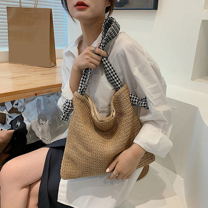 eybag Casual Large Capacity Woven Straw Handbags Summer Handmade Rattan Women Shoulder Bags Beach Vacation Female Shopping Bags Totes