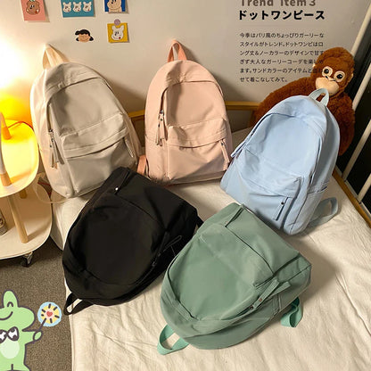 eybag Simple Solid Color Backpack Women Waterproof Nylon School Bags For Teenager Girls Bookbag Lady Travel Backbag Shoulder Bag