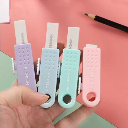 eybag Solid Color Rubber Erasers Simple Push-Pull Design Refillable Pencil Eraser School Office Supplies Student Stationery Gifts