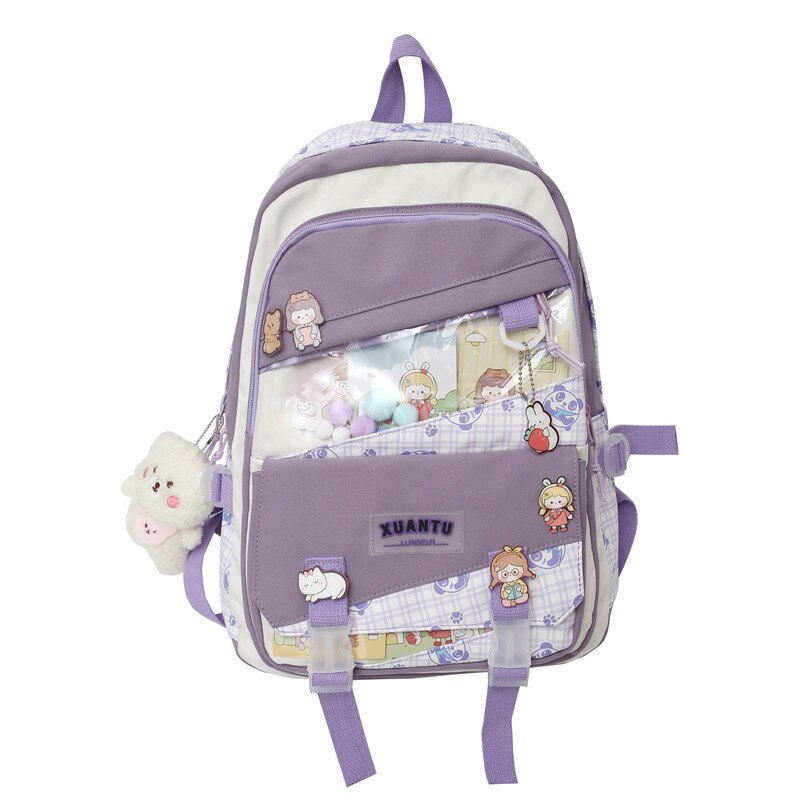 eybag Multi-pocket Transparent PVC Nylon School Backpack For Girls Large Female Travel Casual Schoolbag Patchwork Mochila Bolsa