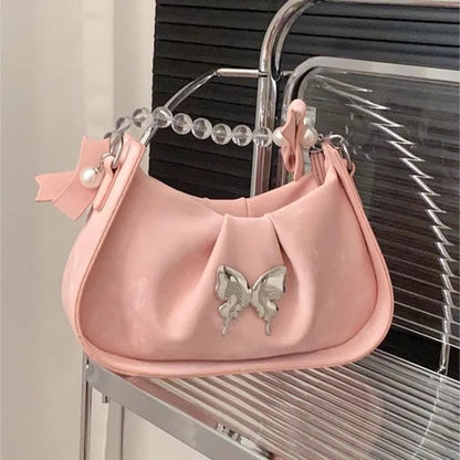 eybag Pink Elegant Womens Shoulder Bag Beading Pleated Designer Luxury Fashion Handbag Korean Style Advanced Leather Armpit Bag