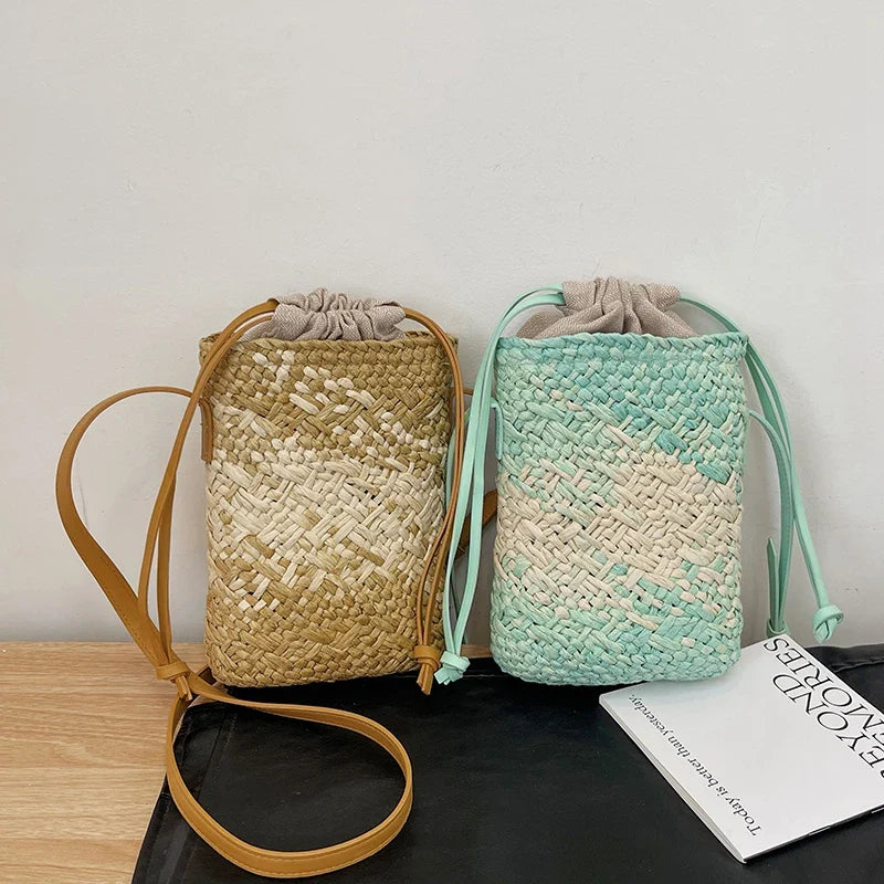 eybag Fashion Woven Straw Ladies Crossbody Messenger Bag Summer Bohemia Beach Rattan Shoulder Pack Small Solid Mobile Phone Coin Pursef