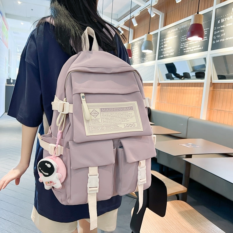 eybag Fashion Multipocket Nylon Women Backpack Female Big Waterproof Back Bag Portable School Backpack For Girl Student Schoolbag Cool