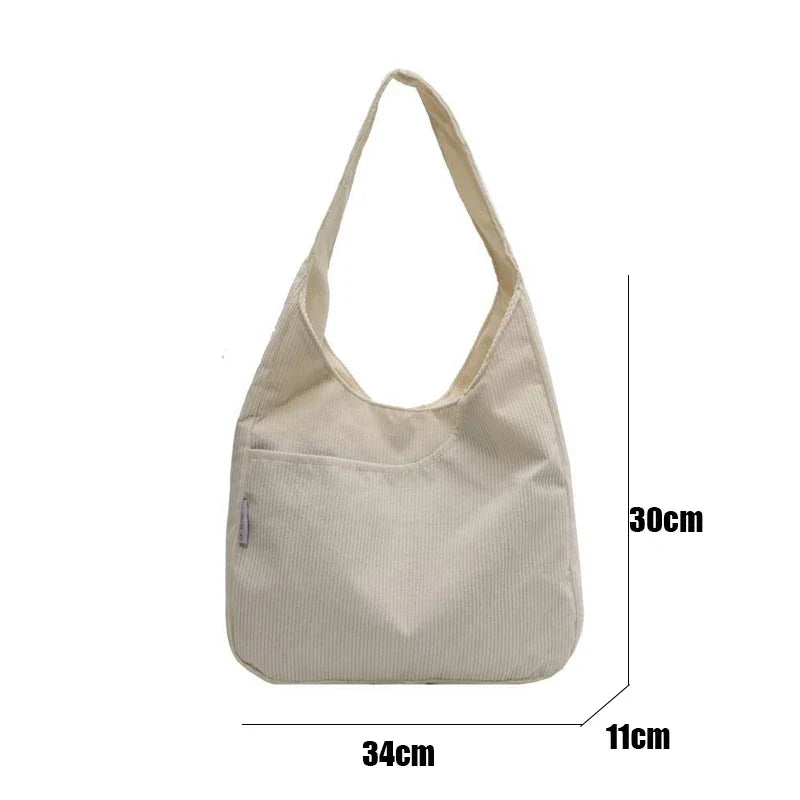 eybag Canvas Shoulder Women's Tote Bag Corduroy Simple Casual Large Capacity Designer Handbags For Women Travel Solid Shopper Bag