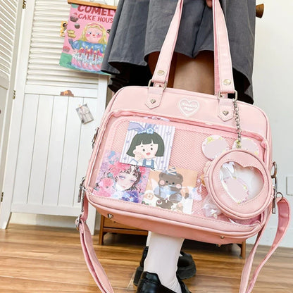 eybag Japanese Harajuku Itabag Girls PU Transparent Bag School Student Handbags Ita Bag Tote JK Uniform Shoulder Crossbody Bag