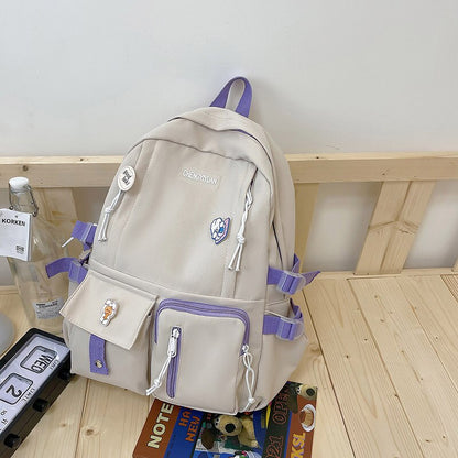 eybag Korean Schoolbag New Cute Girl Backpack Campus Large Capacity Junior High School Students Cute Backpack with Medal Pendant