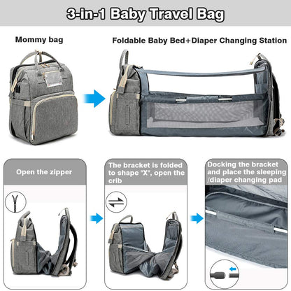 eybag USB Folding Crib Baby Travel Bed Diaper Bag Multi-Function Large Capacity Baby Backpack Diaper Bag Baby Stroller Organizer Bag