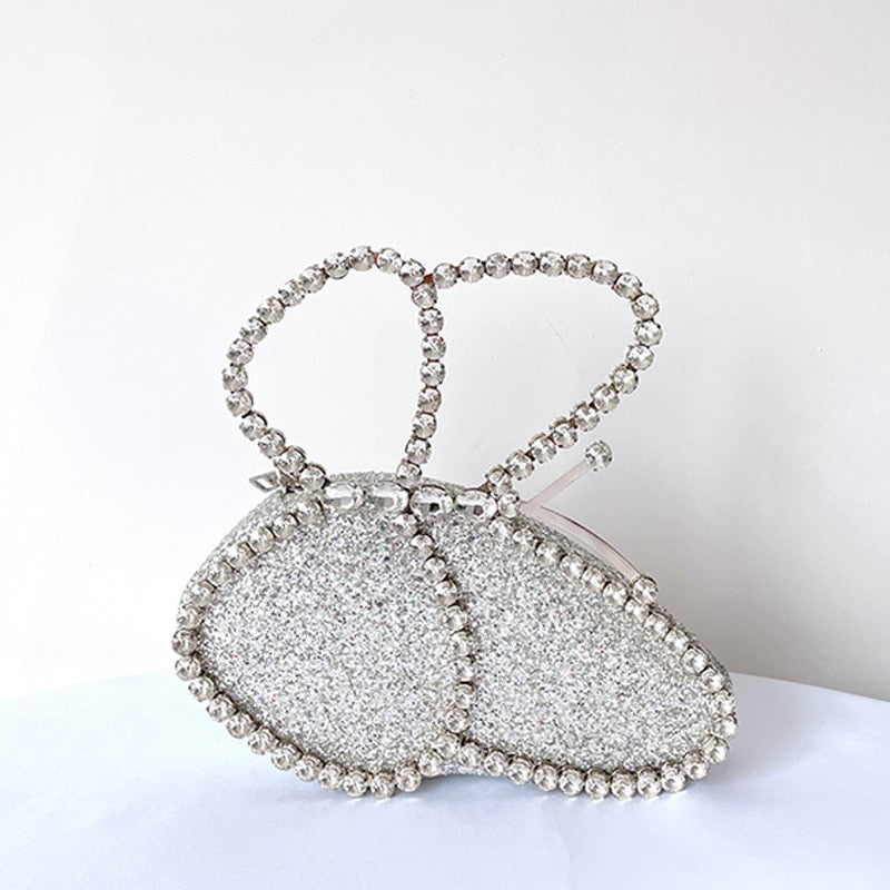 eybag Wedding Party Butterfly Designer Sequin Evening Clutch Bag Women Luxury Metal Handle Handbag Crystal Shiny Rhinestone Purse