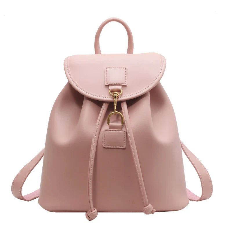 eybag Genuine PU Leather Backpack Female Large Capacity Casual School Bag Solid Drawstring Travel Shoulder Bag Korean Fashion Backpack