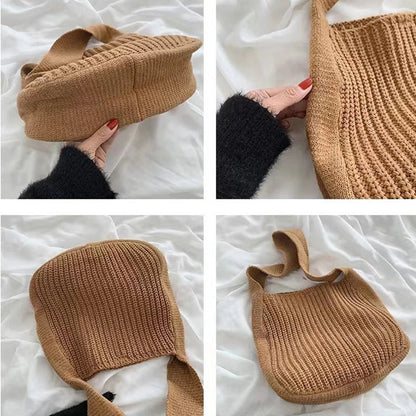 Lkblock Fashion Knitted Shoulder Bags Autumn & Winter Style Solid Color Women Handbags INS Design Weave Bags for Female Ladies Big Tote