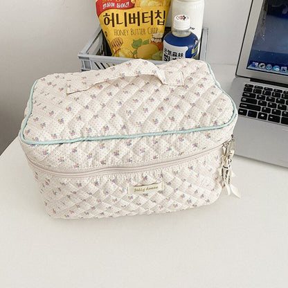 eybag Cute Quilting Cotton Makeup Bag Women Zipper Cosmetic Organizer Female Cloth Handbag Box Shape Portable Toiletry Case For Girls