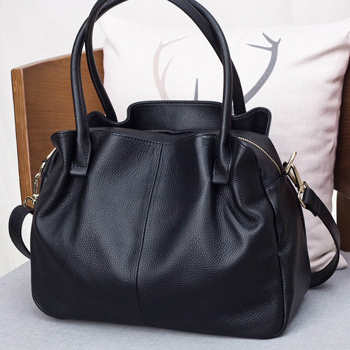 eybag First Layer Cowhide Hobo Bags Women Large Capacity Handbags Black Soft Genuine Leather Shoulder Crossbody Bag