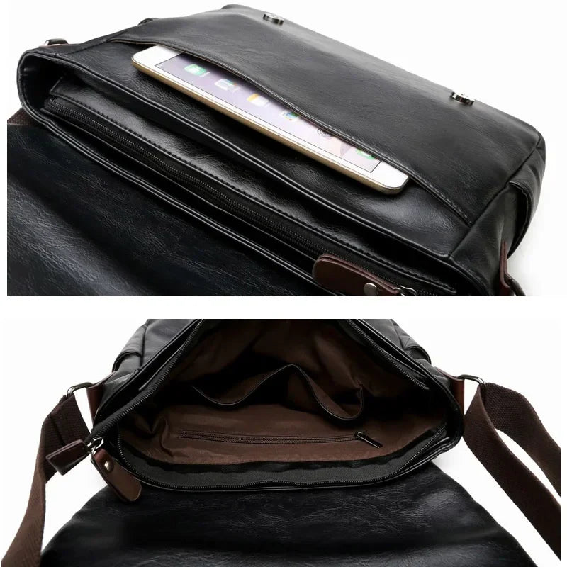 eybag Vintage Male Messenger Bag PU Leather Crossbody Bag Versatile Shoulder Handbag for Men