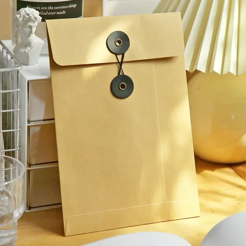 eybag Kraft Paper Envelope Vintage Winding Ticket File Documents Bag with Button String Tie Retro Business Greeting Cards Storage Bag