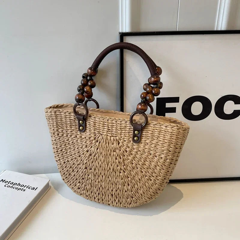 eybag Fashion New Straw Bag Large Capacity 2024 Summer Hand Woven Rural Style Women's Shoulder Bags Versatile Style Trend Handbag