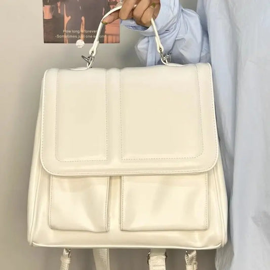 eybag Preppy Style White Backpack Women Vintage Harajuku Pu Leather Y2k Mochila Female High Street Casual Crossbody Bags Chic