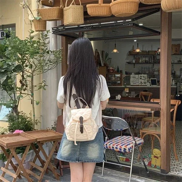 eybag Korean Versatile Nylon Student Backpack Female Printed Casual Large Capacity Travel Backpack Fashion Design Diamond Pattern Bag