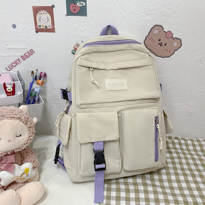 eybag Canvas Backpack Korean Large-capacity Multilayer Junior High School Student Schoolbag Light Simple Travel Bag Canvas Bookbag