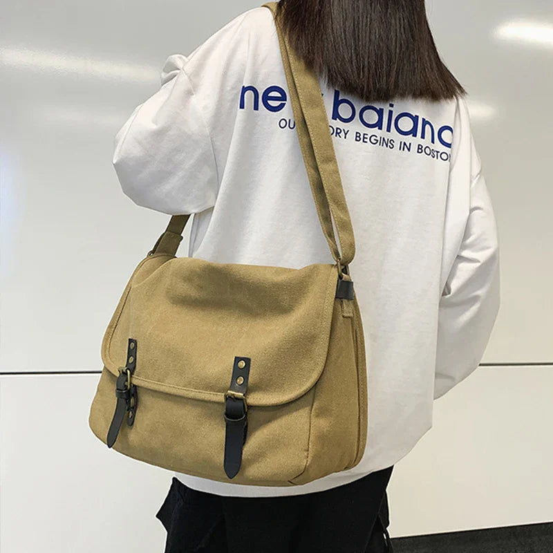 eybag Fashion Canvas Shoulder Bags for Women Men Japanese Style Casual Large Capacity Crossbody Bags Unisex Messenger School Bag