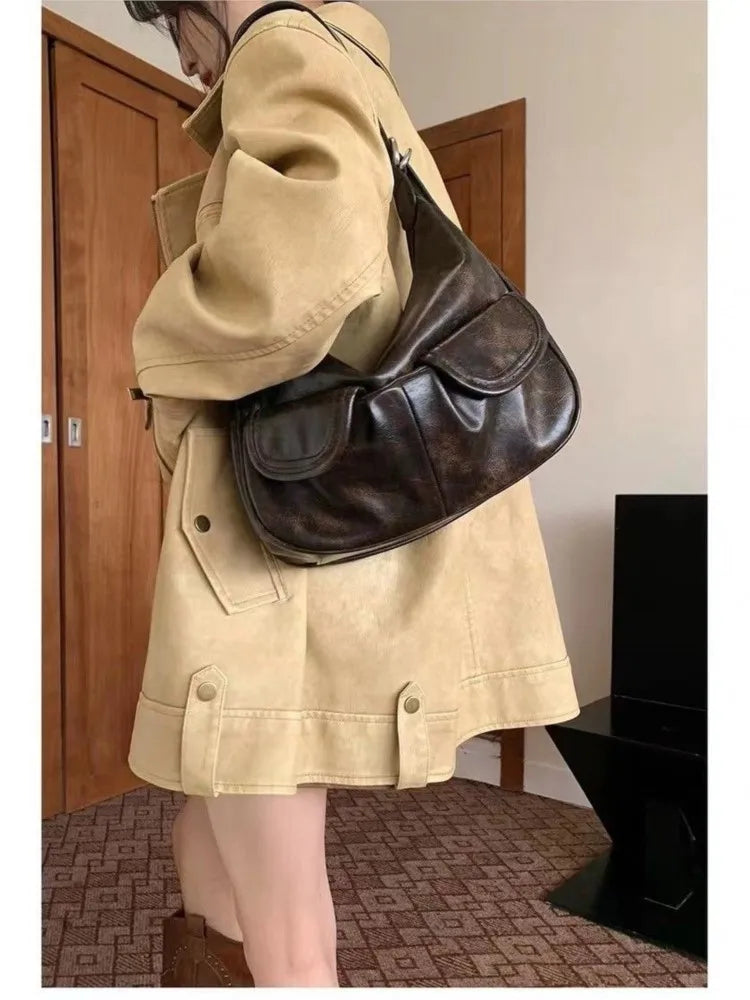 eybag Vintage Coffee Shoulder Bag Women Retro New Autumn Pocket Chic Casual Underarm Bag Female Hot Girls Y2k Handbag Bolsa