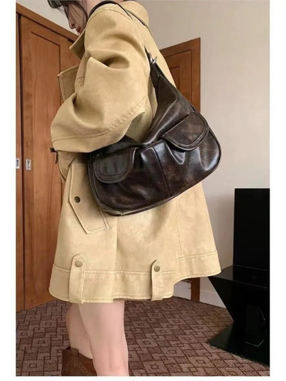 eybag Vintage Coffee Shoulder Bag Women Retro New Autumn Pocket Chic Casual Underarm Bag Female Hot Girls Y2k Handbag Bolsa