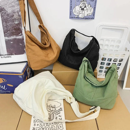 eybag Solid Color Canvas Women'S Shoulder Bags High Quality Canvas Ladies Crossbody Bag Simple Casual Young Student School Bookbag