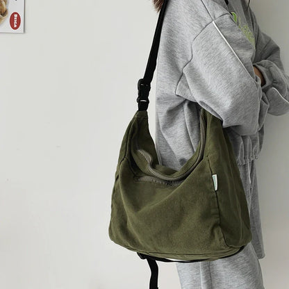 eybag Canvas Women Shoulder Bag Large Capacity Ladies Shopping Bags Casual Crossbody Bags Solid Color Student Messenger Bag