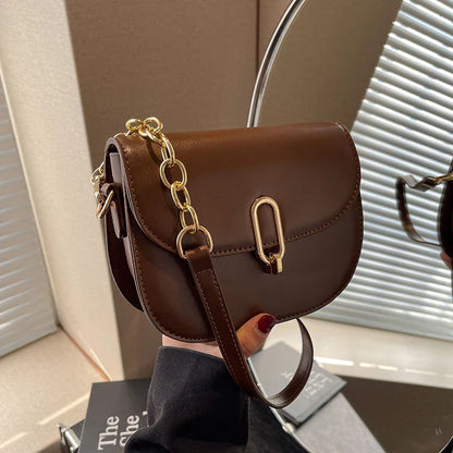 eybag Vintage Shoulder Crossbody Bags for Women Winter PU Leather Small Women's Saddle bag Fashion Handbag Chain Black Brown